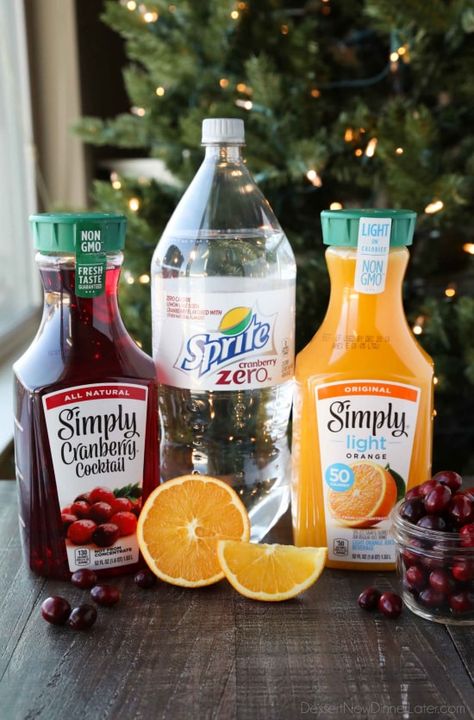 Simply® Cranberry Cocktail, Sprite® Cranberry Zero, Simply® Orange Lt Pulp Free Sprite Cranberry, Orange Mocktail, Punch Drink, Cranberry Drinks, Simply Orange, Party Punch Recipes, Christmas Punch Recipes, Orange Cocktails, Strawberry Mojito