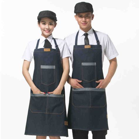 Cafe Worker, Cafe Uniform, Jean Apron, Waiter Uniform, Restaurant Uniforms, Chef Uniform, Denim Apron, Work Aprons, Leather Apron