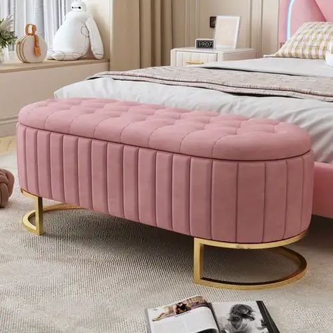 Pink Storage Bench, Velvet Storage Bench, Velvet Storage Ottoman, Rectangular Ottoman, Upholstered Settee, Settee Bench, Tufted Storage Bench, Velvet Bench, Velvet Ottoman