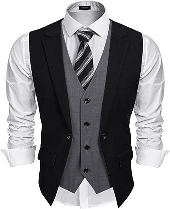 COOFANDY Men's Formal Fashion Vest Layered Waistcoat Business Dress Suit Vests for Wedding Mens Formal Fashion, Tuxedo Outfit, Dress Suit Vest, Business Suit Vest, Mens Dress Vests, Mens Formal Vest, Wedding Waistcoats, Fashion Vest, Formal Vest