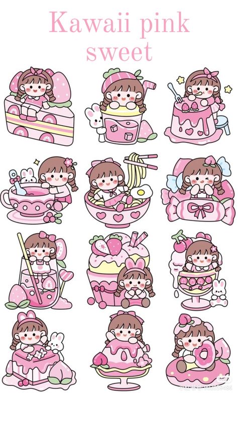 Kawall Stickers, Kawaii Cute Girls Sticker, Kawai Sticker Printable, Kawai Sticker Ideas, Cute Printable Stickers Kawaii, Cute Stickers Aesthetic Korean, Kawaii Korean Stickers Printable, Cute Kawaii Stickers Printable, Kawaii Stickers Printable Scrapbooking