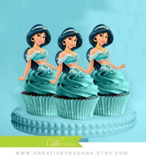 Disney Cupcake Toppers, Disney Princess Party Food, Jasmine Birthday Cake, Birthday Cake Princess, Princess Party Food, Jasmine Cake, Princess Jasmine Party, Aladdin Birthday Party, Disney Princess Cupcakes