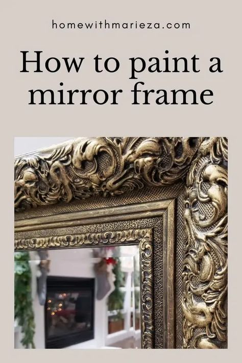 Before and after painting a mirror frame with chalk paint and gilding wax #ideas #DIY #gold #black Refinish Mirror Frame, Paint A Mirror Frame, Mirror Frame Makeover, Paint A Mirror, Spray Paint Mirror, Mirror Makeover Diy, Chalk Paint Mirror, Mirror Redo, Painting Mirror Frames