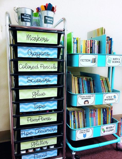 7 Tips for Classroom Organization in a Small Space + FREEBIE! – The Average Teacher Blog Homeschool Classroom Setup, Teacher Goals, Teacher Storage, Homeschool Room Organization, Clean Classroom, Teaching Displays, Classroom Organization Elementary, Primary Teacher, Teachers Classroom