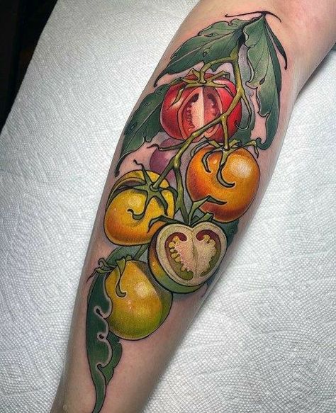 Tomato Tattoo, Plant Tattoos, Garden Tattoos, Food Tattoos, Plant Tattoo, Botanical Tattoo, Aesthetic Tattoo, Nature Tattoos, Creative Tattoos