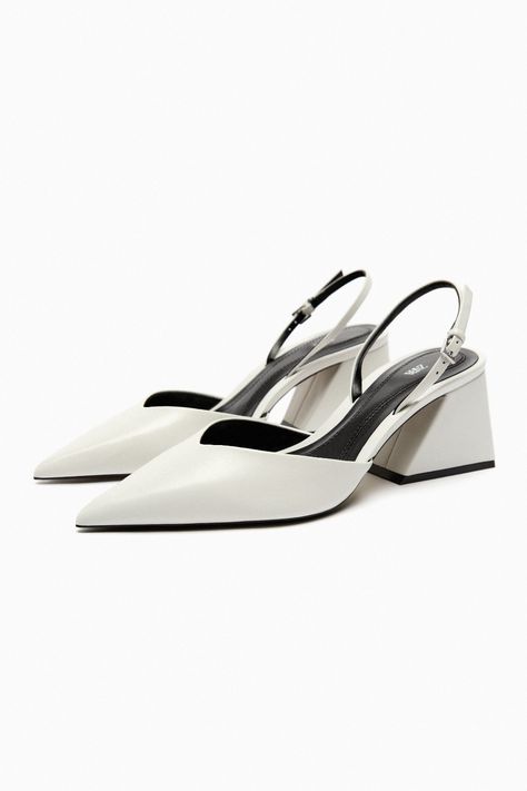 BLOCK HEEL SLINGBACK SHOES - White | ZARA United States Block Heel Slingback, Trending Heels, Zara Heels, Court Heels, Princess Shoes, Shoe Inspiration, Shoe Inspo, Slingback Shoes, All About Shoes