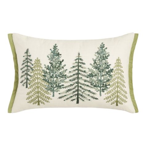 Spruce Green Winter Trees Beaded Lumbar Pillow - World Market Christmas Tree Set, Holiday Icon, Christmas Pillows, Cost Plus World Market, Holiday Pillows, Indoor Patio Furniture, Winter Trees, Pine Trees, Green Trees