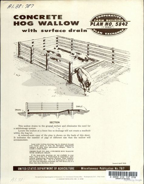 Concrete Hog Wallow with Surface Drain - Google Books Hog Farm, Farm Plans, Pig House, Dog Kennel Outdoor, Outdoor Dog, Dog Kennel, Drain, How To Plan, Books