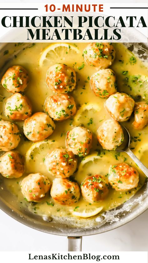 Try chicken piccata meatballs for a quick, easy, and healthy twist on traditional chicken piccata! It’s bursting with bright, summery flavors and comforting textures. Ground Chicken Parmesan, Chicken Piccata Meatballs, Spicy Rigatoni, Ground Chicken Meatballs, Beef Tartare, Chicken Meatball Recipes, Steak Tartare, Ground Chicken Recipes, Lemon Butter Sauce