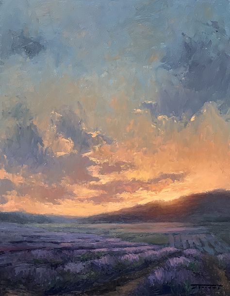 Lavender Dawn by Jane Hunt, Oil, 14 x 11 Lathander Aesthetic, Parisian Painting, Dawn Painting, Master Oil Painting, Dawn Sky, Oil Painting Gallery, Oil Painting Pictures, Oil Painting Nature, Pastel Artwork