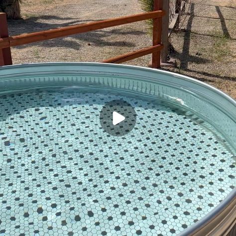 The Desert Homestay on Instagram: "Spring in the desert means it’s stock tank pool season again! Painted, tiled or plain? Comment your favorite! 🌵☀️💦 . . . . . . . . #stocktankpool #cowboypool #cowboytub #diy #pool #joshuatree #joshuatreeairbnb #spring #pooldesign #airbnb #stocktankpooldiy #stocktanks #stocktankswimming #backyardpool #diyprojects #pooltime #desertliving" Stock Tank Pool Tile Floor, Painted Stock Tank Pool, Stock Tank Pool Paint, Cowboy Pool Stock Tank, Stock Tank Pool Liner, Cowboy Pool Ideas, Poly Stock Tank Pool, Poly Stock Tank, Large Stock Tank