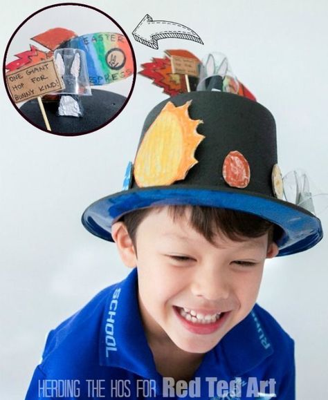 Easy Easter Bonnet Idea for Boys and girls that love SPACE! Egg-xplore Space with this out of this world DIY Easter Bonnet Hat! Easy, fun and educational. #easter #easterbonnet #bonnet #hat #steam #science #solarsystem Easter Bonnet Ideas, Easter Bonnets For Boys, Girls Easter Bonnet, Easter Bonnet Parade, Space Puns, Michelle Johnson, Space Hat, Easter Bonnets, Parade Ideas