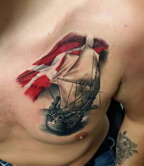 Danish Tattoo Ideas, Danish Tattoo, Danish Flag, Old Ship, Flag Tattoo, Tat Ideas, Tattoo Artist, Watercolor Tattoo, Tattoo Artists