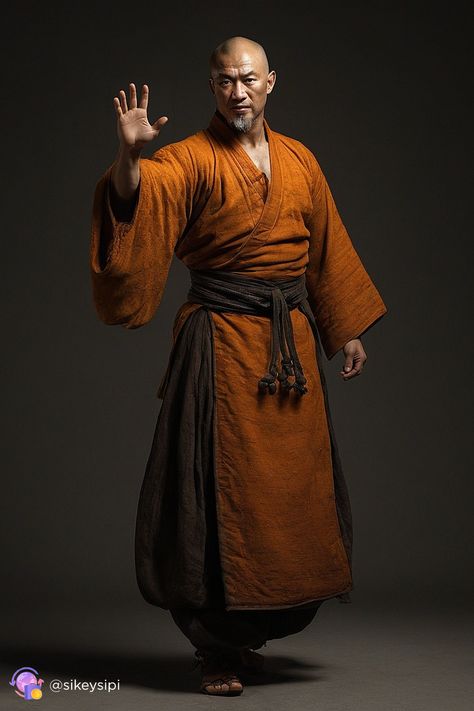 Unleash the inner power with this enigmatic battle monk, a blend of serenity and strength! This image, generated by the Stable Diffusion program, opens a world where spirituality and martial arts intertwine, creating a unique image. #MysticWarrior #BattleMonk #Strength Shaolin Monk Character Design, Modern Monk Fashion, Monk Robes Dnd, Monk Reference, Unique Character Design Concept Art, Monk Poses, Monk Character Art, Monk Fashion, Monk Character Design