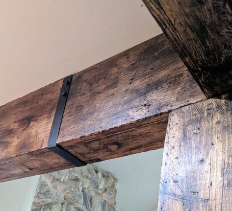 DIY Faux beams and column – Redefine Home Design Diy Faux Beams, Faux Ceiling Beams, Covered Patio Design, Support Columns, Wood Columns, Support Beams, Faux Beams, Metallic Spray Paint, Kitchen Ceiling