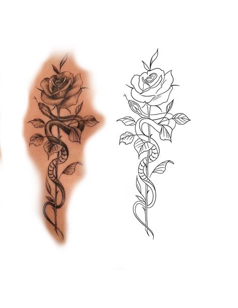 Snakes With Flowers Tattoo, Snake And Flower Spine Tattoo, Rose Spinal Tattoo, Rose With Snake Tattoo, Rose Snake Tattoo Design, Snake And Rose Tattoo Design, Snake With Rose Tattoo, Rose And Snake Tattoo Design, Rose Snake Tattoo