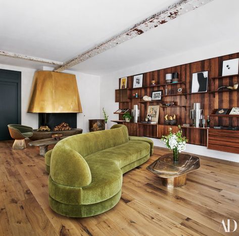 Sonia Rykiel Creative Director Julie de Libran Gives AD A Tour Of Her Paris Maison | Architectural Digest Living Room Decor Green Sofa, Living Room Decor Green, Charles Zana, Julie De Libran, Room Decor Green, New York Loft, Design Salon, Green Sofa, Bespoke Interiors