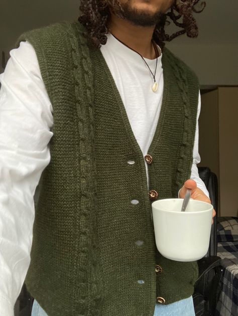 Green Aesthetic Outfit Men, Green Cardigan Outfit Men, Crochet Cardigan Men, Light Academia Aesthetic Outfit Men, Dark Green Sweater Outfit, Light Academia Aesthetic Outfit, Cardigan Outfit Men, Green Cardigan Outfit, Academia Aesthetic Outfit Men