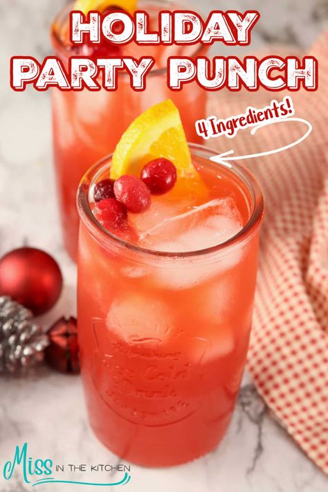 Holiday Party Punch is great for holiday celebrations, parties and family gatherings. Only 4 ingredients in this red party punch that everyone can enjoy! The Best Party Punch Ever, Liquor Punch Recipes Party Drinks, Red Party Punch Non Alcoholic, Punch Using Hawaiian Punch, Retirement Punch Recipes, Punch Drinks Party, Family Punch Recipe, Easy Birthday Punch Recipes, Non Alcoholic Punches For Parties