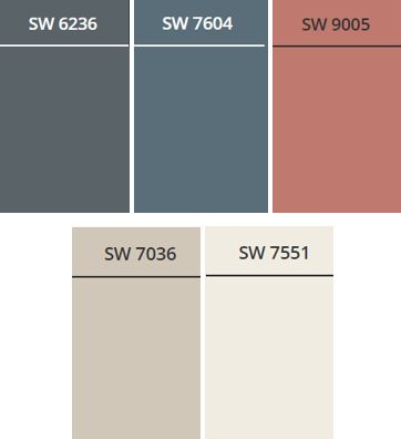 Whole House Colors, Sw Greek Villa, Accessible Beige Sw, Coral Clay, Grays Harbor, Greek Villa, Accessible Beige, Greek Villas, Smoky Blue