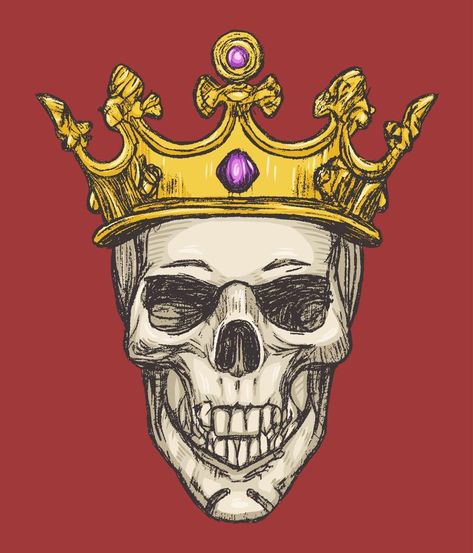 Hand drawn king skull wearing crown. Vector illustration Kings Crown Drawing, Skull Wearing Crown, Crown Reference, Drawing Crown, Crown Sketch, King Crown Drawing, King Illustration, Skull With Crown, Vector Cityscape