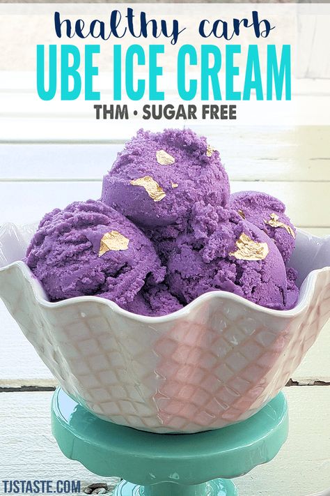 An earthy but uniquely sweet flavor reigns in this gorgeously violet-hued, healthy carb ube ice cream recipe. Keto Ube Recipes, Ube Ice Cream Recipe, Tet Food, Thm Deserts, Ube Ice Cream, Thm Sweets, Ube Recipes, Electric Ice Cream Maker, Trim Healthy Recipes