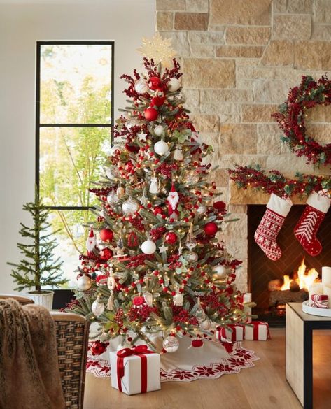 Red And White Christmas Tree, Best Artificial Christmas Trees, Realistic Artificial Christmas Trees, Frosted Christmas Tree, Red And White Christmas, Balsam Hill, Beautiful Christmas Decorations, Painted Christmas Ornaments, Days Until Christmas