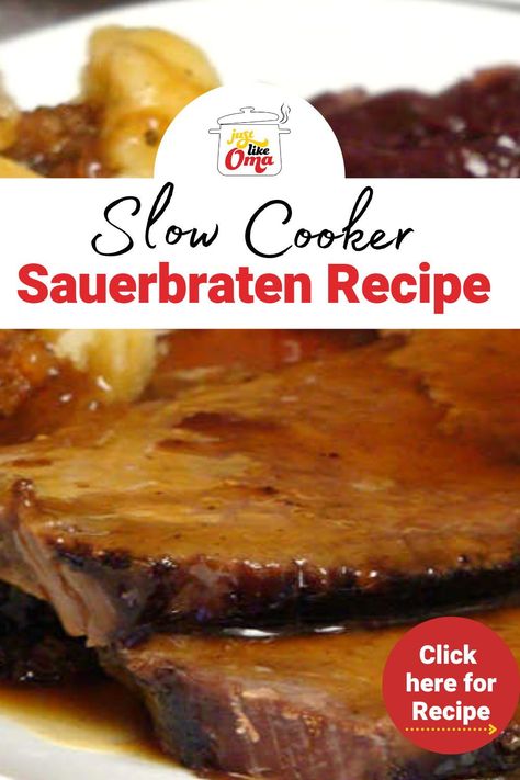 Sauerbraten Recipe Slow Cooker, Beef With Gravy, German Sauerbraten Recipe, Saurbraten Recipe, Sauerbraten Recipe, German Meat, Easy German Recipes, German Food Authentic, Recipe Slow Cooker