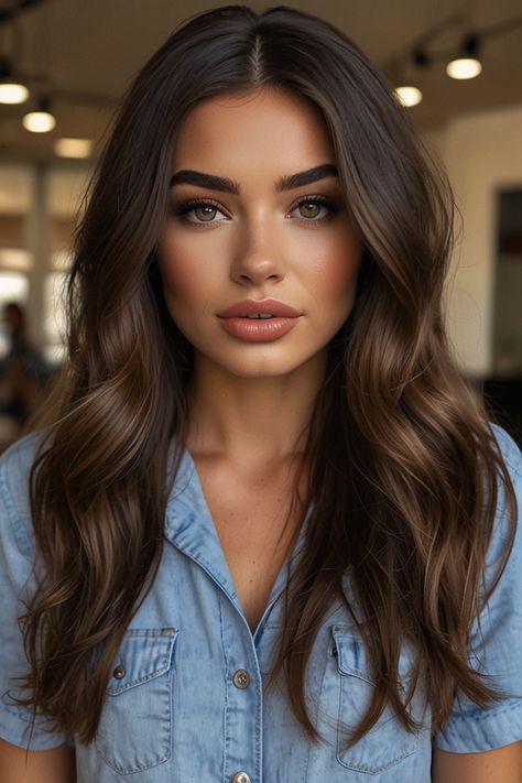 Long Hairstyle Women, Brunette Hair Styles, California Brunette Hair, California Brunette, Hairstyles For Spring, Chocolate Balayage, Balayage Brown, Balayage Ideas, Brunette Hairstyles