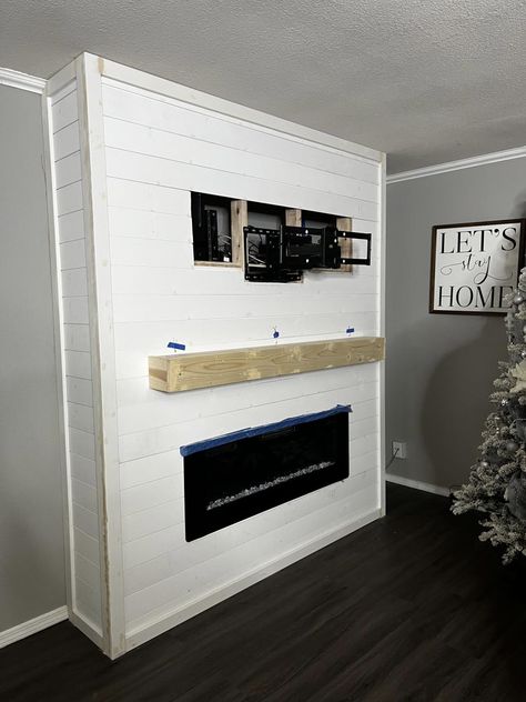 White Shiplap Fireplace, Fireplace Revamp, Shiplap Ideas, Diy Shiplap Fireplace, Tv Fireplace, Electric Fireplace Wall, Fireplace Tv Wall, Room Fireplace, Shiplap Fireplace