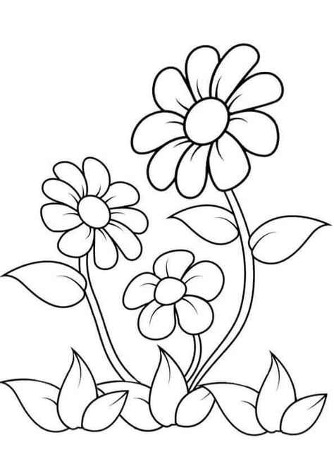 Simple Flower Drawing Bouquet, Easy Flower Coloring Pages, Coloring Pages Flowers Simple, Flower Coloring Sheets Free Printable, Floral Coloring Pages Free Printable, Drawing For 7 Yrs Old, Simple Flower Coloring, Flower Colouring, Small Flower Design