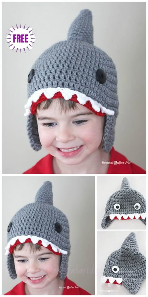 Crochet Shark Hat Free Crochet Patterns Boy Crochet Hats, Fun Crochet Hats For Kids, Crochet Hats Free Pattern Kids Boys, Crochet Baby Shark Hat, Crochet Hats For Boys Kids, Crochet Shark Beanie Free Pattern, Crochet Shark Hat, Crochet Shark Hats, Crochet Hat Pattern Kids Boys