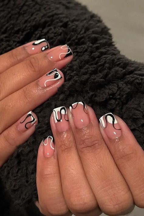 The cutest monochrome nails to try out! Cute and classy black and white nails that you will love... Classy Black And White Nails, Monochrome Nails, Black And White Nail, Black And White Nail Designs, Black And White Nails, White Gel Nails, Work Nails, French Tip Acrylic Nails, Dope Nail Designs