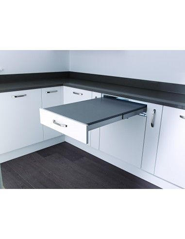 Pull Out Kitchen Table, Grey Kitchen Table, Kitchen Table With Storage, Compact Kitchens, Compact Kitchen Design, Plumbing Pipe Furniture, Space Saving Table, Kitchen Table Makeover, Kitchen Drawer Pulls