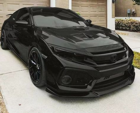 Blacked Out Honda Civic, Luxury Car Interior Aesthetic, Black Honda Civic, Civic Fk, Honda Type R, Honda Civic Car, Black Honda, Honda Civic Sport, Civic Car