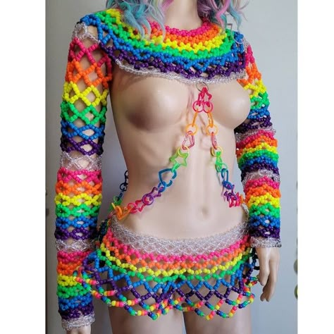 Kandi Harness Pattern, Kandi Shirt, Kandi Skirt, Kandi Harness, Kandi Clothes, Kandi Mask Patterns, Kandi Mask, Edm Festival Outfit, Rave Babe