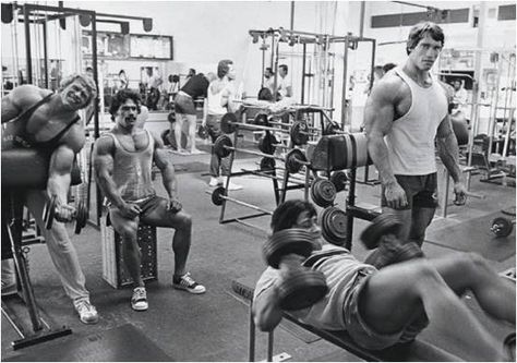 Arnold at Gold's Gym Arnold Schwarzenegger Bodybuilding, Schwarzenegger Bodybuilding, Pumping Iron, Bodybuilding Motivation, Arnold Schwarzenegger, Fitness Planner, Bodybuilding Workouts, In The Gym, Powerlifting