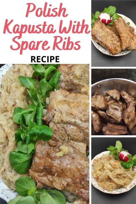 Spare ribs and sauerkraut recipe is a traditional Polish dish from the Kuyavian region. Served with kapusta, it's wholesome and delicious. Spare Ribs And Sauerkraut, Ribs And Sauerkraut, Kapusta Recipe, Polish Foodies, Slavic Food, Pork And Sauerkraut Recipe, Spare Ribs Recipe, Polish Dishes, Polish Foods