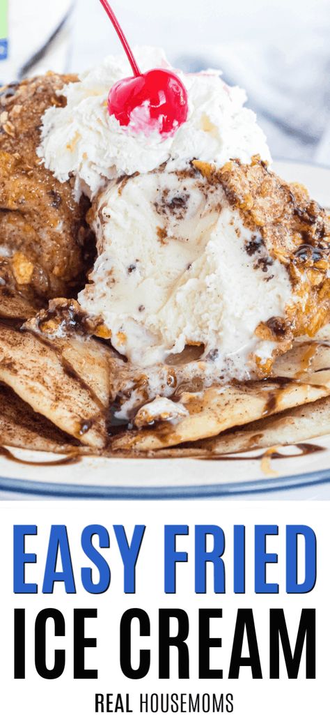 Homemade Fried Ice Cream, How To Make Fried Ice Cream At Home, How To Make Fried Ice Cream, Fried Ice Cream Recipe Easy, No Bake Cherry Pie, Popular Cake Recipes, Cream Cheese Ice Cream, Mexican Fried Ice Cream, Doodle Cookies