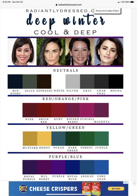 Deep Winter Olive Skin, True Winter Examples, Deep Winter Jewel Tones, Toned Winter Color Palette, Color Analysis Deep Winter, Deep Winter Makeup Looks, Deep Winter Color Palette Outfits, Dark Winter Hair Color, Deep Winter Color Palette