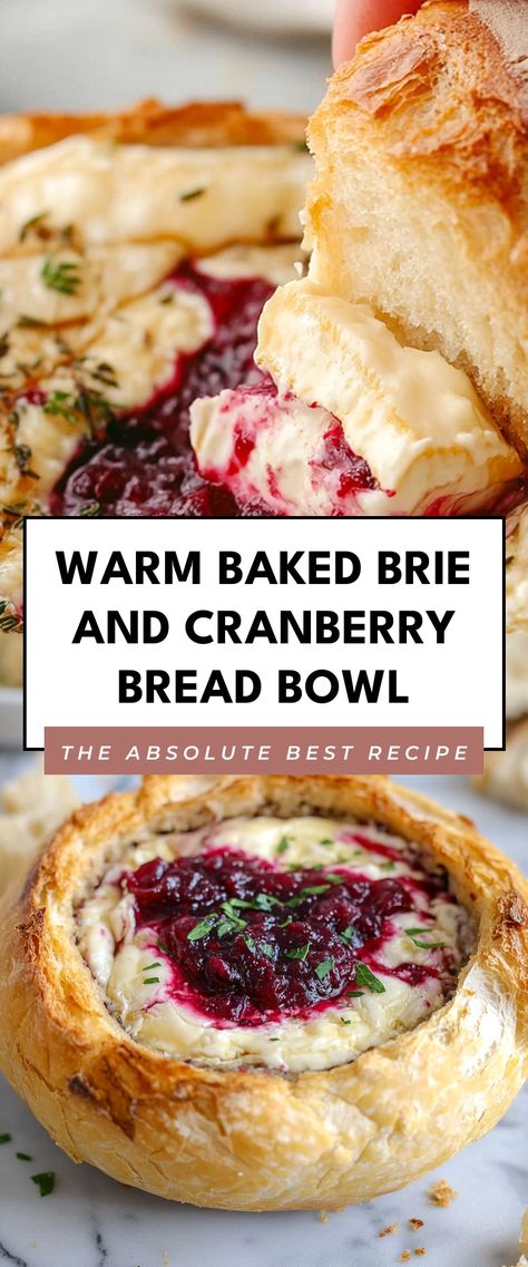 Image for Warm Baked Brie and Cranberry Bread Bowl Brie And Cranberry Bread Bowl, Bri Bread Bowl, Cranberry Brie Sourdough Bread, Sourdough Bread Appetizer, Baked Brie In Bread Bowl, Brie Bread Recipe, Baked Brie And Cranberry, Brie Recipes Easy, Best Baked Brie