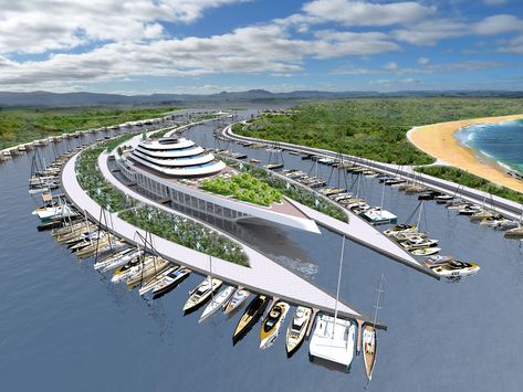 Marina project in Ulcinj - Port Milena, Montenegro on Behance Waterfront Design, Hotel Floor Plan, Floating Architecture, Cruise Terminal, Marina Resort, Ferry Terminal, Eco City, Architecture Building Design, Landscape Design Plans