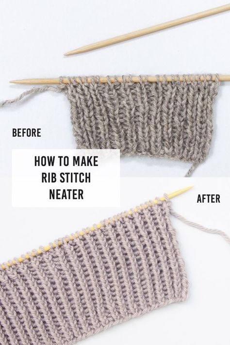 How To Make Rib Stitch Neater - Tutorial Neater Ribbing Knitting, How To Make Rib Stitch Neater, Ribbing Knitting Pattern, Ribbed Knit Stitch, Knitting Ribbing Patterns, Rib Knitting Patterns, Knit And Purl Stitches, How To Knit Ribbing, Knitting Tips And Tricks