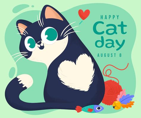 Free Vector | Flat international cat day illustration Good Morning Cat, International Dog Day, Gallery Wall Nursery, Morning Cat, Pet Illustration, International Cat Day, Art Nouveau Illustration, Day Illustration, Cat Doodle