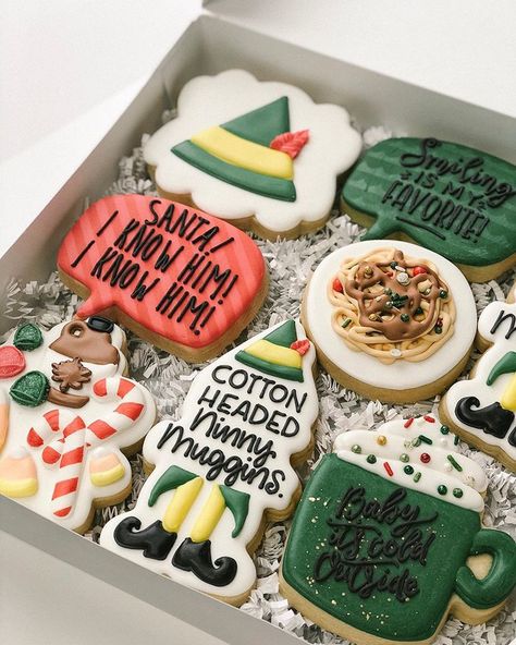 I have to give a shout out to @oquirrhmtncookies . Cathy continues to make my cookie cutter visions come to life. How freaking adorable is… Host A Christmas Party, Elf Christmas Party, Christmas Cookie Party, Elf Cookies, Christmas Party Ideas, Royal Iced Cookies, Cookies Theme, Sugar Cookie Royal Icing, Sugar Cookie Designs