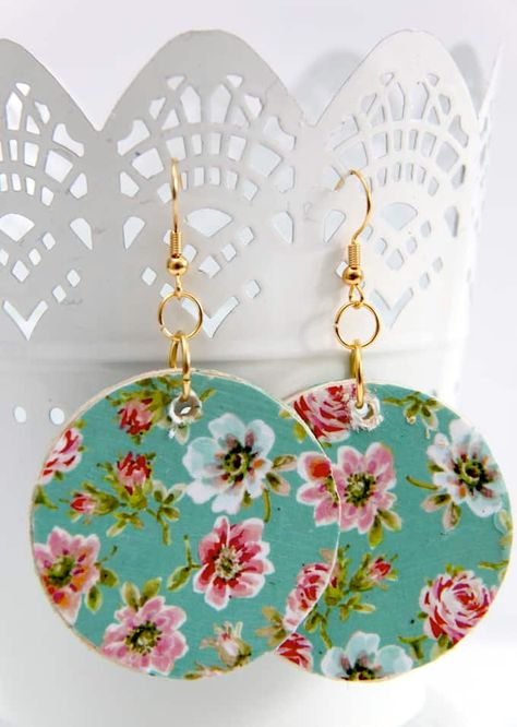 Floral Scrapbook Paper, Paper Earrings, Fabric Earrings, Paper Jewelry, Homemade Jewelry, Wooden Earrings, Diy Schmuck, Fabric Jewelry, Wood Earrings