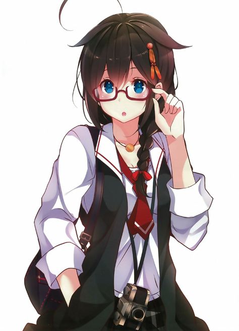 Adjusting Glasses Reference, Glasses Reference, Adjusting Glasses, Best Comedy Anime, Glasses Drawing, Short Hair Glasses, Brunette Blue Eyes, Girl With Glasses, Long Brunette Hair