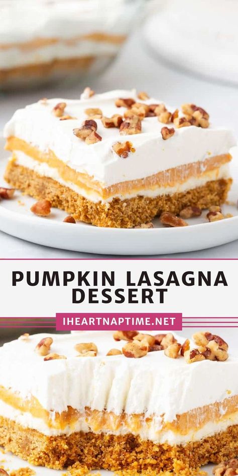 Pumpkin Pie Lasagna, Pumpkin Cheesecake Lasagna Dessert, Delish Pumpkin Cheesecake Lasagna, Pumpkin Cream Cheese Layered Dessert, Pumpkin Cheesecake Lasagne, Pumpkin Whipped Cream Dessert, Dessert Lasagna Recipes, Pumpkin Cheesecake Lasagna, Pumpkin Lasagna Dessert