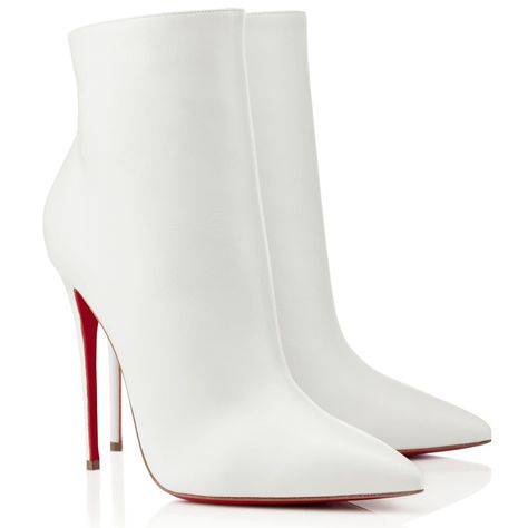 White Boots Heels, White Louboutin, White Heel Boots, Louboutin Boots, Louboutin So Kate, Christian Louboutin Boots, White Ankle Boots, Dr Shoes, Jeweled Shoes