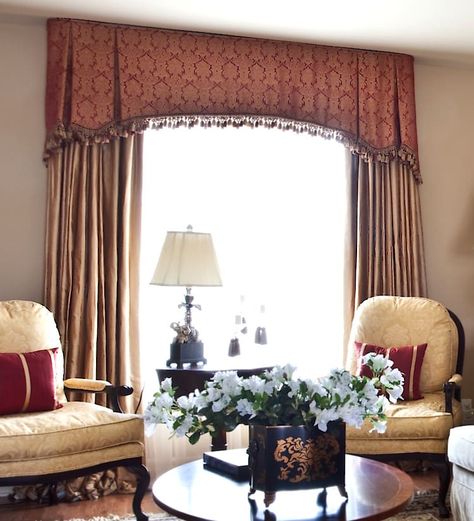 Burgundy and Yellow Living Room Curtains 11 Different Styles of Valances, Explained Window Valance Ideas Living Room, Valance Styles, Rustic Beds, Living Room Valances, Burgundy Living Room, Cornice Board, Valances For Living Room, Window Inspiration, Insulated Drapes